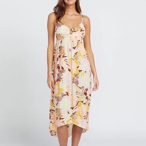Volcom Oh Lei Maxi Dress XS Hawaiian Floral Semi Sheer Resort Beach Cover Up